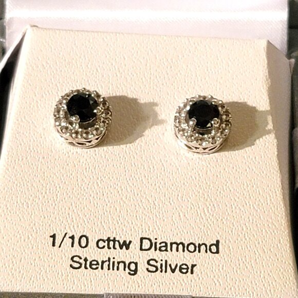 Sterling Silver Blue Sapphire & Diamond Necklace & Earrings Sept Birthstone DH1 - Picture 3 of 16